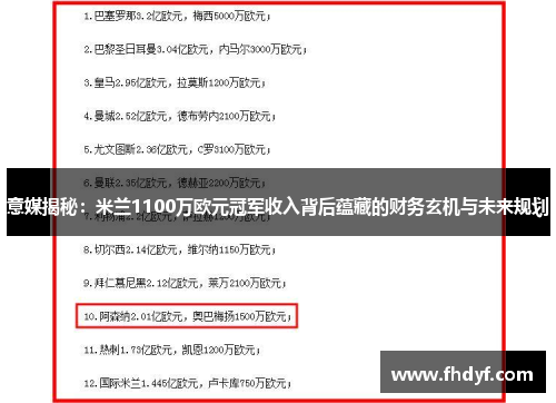 意媒揭秘:米兰1100万欧元冠军收入背后蕴藏的财务玄机与未来规划